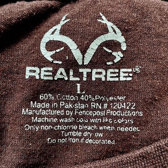 Realtree Men’s Brown Hunting T-Shirt with Orange/Camo Antler Logo Size Large - Picture 3 of 4